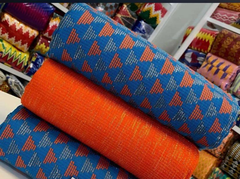Orange and blue kente 3 pieces