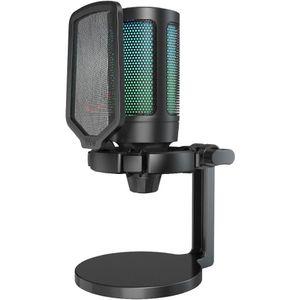 Fifine RGB USB Microphone for Streaming Gaming Recording PC Phone